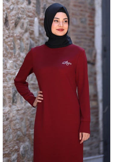 Azra Tesettür Elbise Bordo Bordo