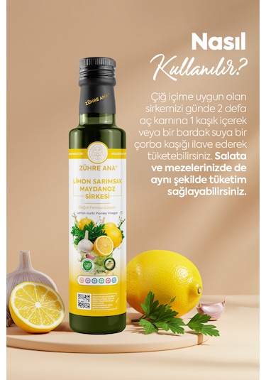 Limon Sarımsak Maydanoz Sirkesi Doğal Fermantasyon Lemon Garlic Parsley Vinegar 500 Ml