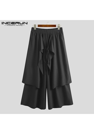 Incerun Düzensiz Hip Hop Erkekler Düz Etek Pantolon Harajuku Sokak Siyah Pileli Önlük Gotik Jogger Pantolon Siyah