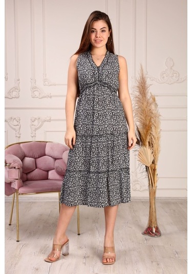 Aymeravm - Çiçek Desenli Yakası Fırfırlı Kadın Elbise - Hel74... (546205442)