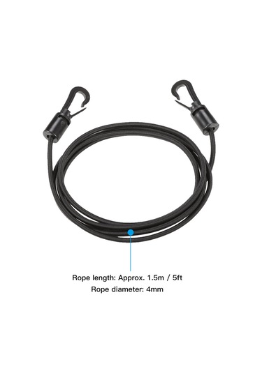 Mufunye Kano İçin Esnek Lastikli Nilon İki Kancalı Kordon - Siyah 1.6m Uzunluk