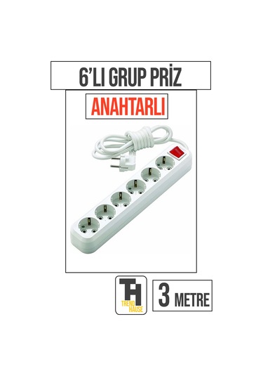 3 Metre 6'lı Anahtarlı Grup Priz
