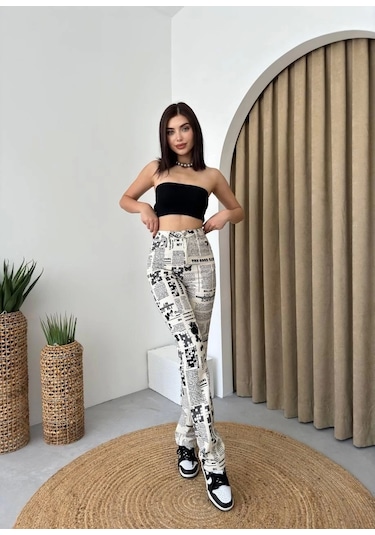 Novıne Gazete Desenli Pantolon Desenli