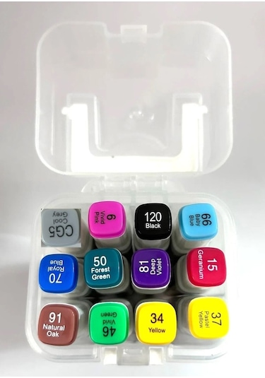 Mikro Çift Uçlu Fosforlu Kalem Art Marker 12 Renk Çok Renkli