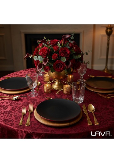 Lava Döküm Yuvarlak Servis Tabağı Ve Kayın Servis Ahşabı. Çap Ø 21cm.-bordo Bordo