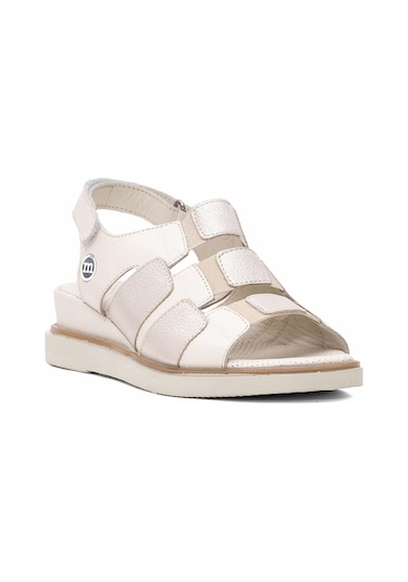 Mammamia D25ys-5040 Kadın Hakiki Deri Düz Sandalet Krem Krem