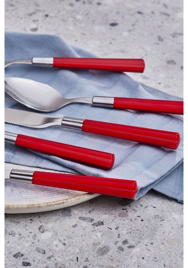 Karaca  Fluca Kırmızı 6 Kişilik 18 Parça Çatal Kaşık Bıçak Takımı