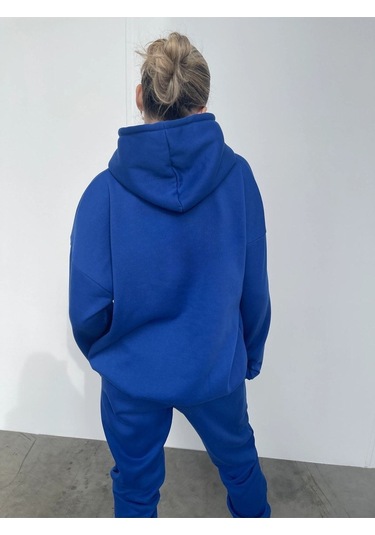 Sax Mavisi Ellore Kadın Eşofman Takımı - Baskılı Oversize Sax Mavisi