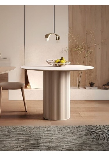 Vintage Yuvarlak Ahşap Bohem Masa 110x110 Krem