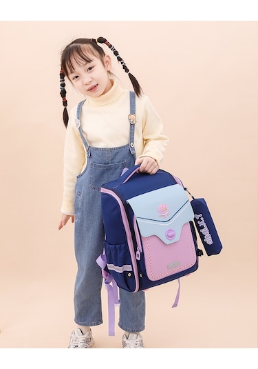 Relaxed Oxford Kumaş Omurga Koruması Su Geçirmez Çocuk Okul Çantası İngiliz Tarzı - Pembe