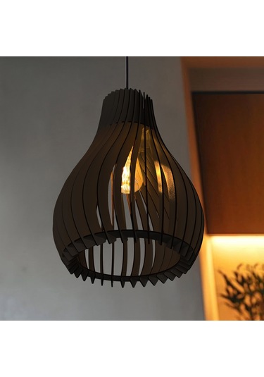 Vialux Modern Ahşap Bohem Rustik Avize Tekli Sarkıt Lamba Siyah Siyah