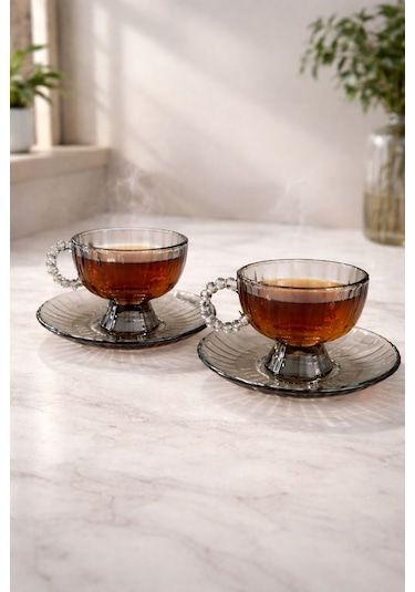 Porgold Lüx Çay Bardak Seti 160 Ml Beyaz Gri