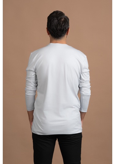 Regular Fit Bisiklet Yaka Rayon Kumaş Full Likralı Uzun Kol Sweatshirt Gri