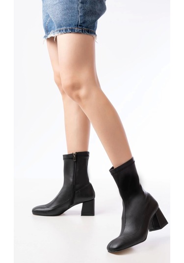 Hc-2700 Siyah Streç Topuklu Fermuarlı Günlük Kadın Bot Siyah