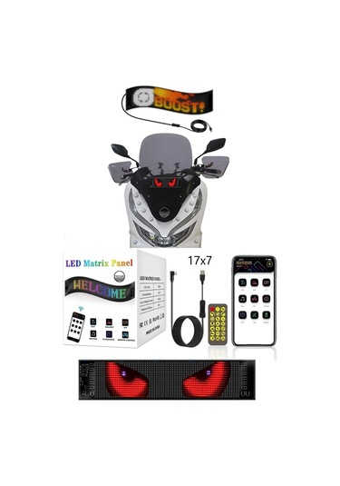 Motosiklet Uyumlu Led Matrx Panel 17x7 Cm Rg-b Ekran Kumandalı App Kontrollü Çok Renkli