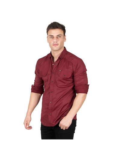 Deepsea Erkek Bordo Fitilli Çıtçıtlı Kot Gömlek 300421 Bordo