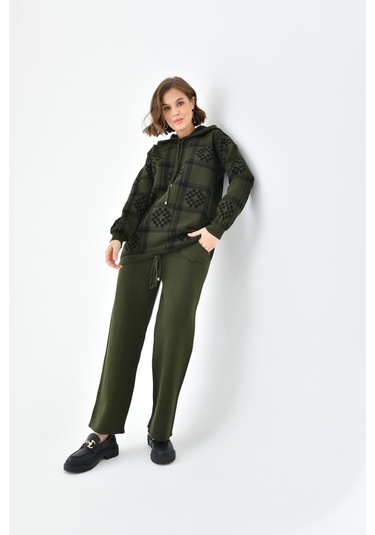 Ftz Women Kadın Dama Desenli İkili Takım Haki 20604-haki Haki