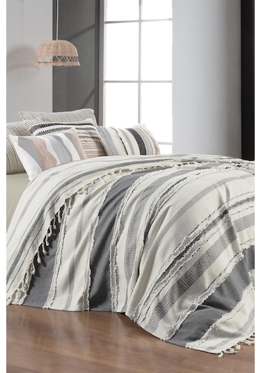 Sarev Reyna Siyah Çift Kişilik %100 Pamuk Yatak Örtüsü Siyah