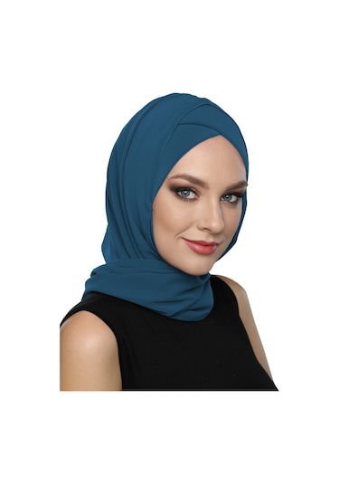 Şallı Takmatik Sade Petrol Hazır Türban Tesettür Bone Namaz Örtüsü Petrol