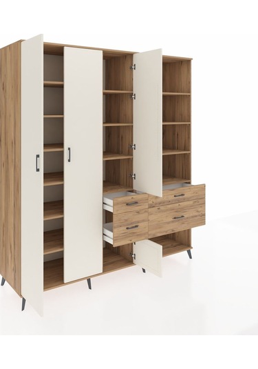 Kronos Dolap 14 Raflı 4 Çekmeceli 4 Kapaklı 220x59x243 Çam-aytaşı/çam Aytası/atlas Çam