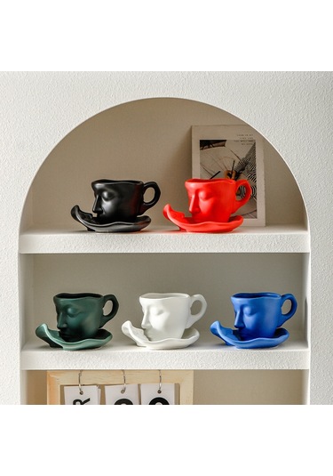 Xiyyadms Kahve & Çay Bardakları - Yaratıcı Yüz Desenli Seramik, 100ml Yeşil, Hediye İçin Uygun, Kaliteli Isı Tutucu