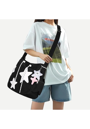 Sevimli Haberci Çantası, Estetik Çapraz Çanta, Y2k Yıldız Grunge Çanta Emo Omuz Çantası Kadınlar İçin Siyah A359 Siyah