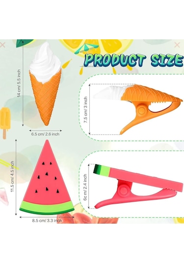 Xiyyadms Plastik Plaj Havlusu Klipsi 8'li Set - G&ouml Zl&uuml K Turuncu, Su Bardağı Yeşil, Dondurma Ve Karpuz Desenli Renkli Tutucular