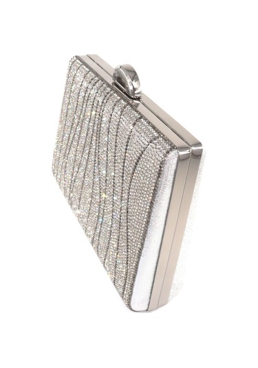 Suyolu Taşlı Gümüş Abiye Çanta Abiye Portföy Clutch Davet Gece Çantası Kadın Abiye Taşlı Çanta