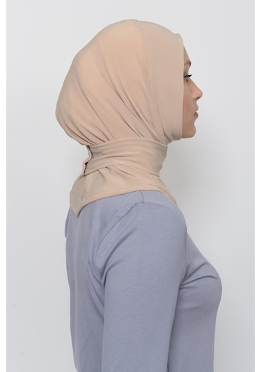 Çıtçıtlı Hazır Eşarp Hijap Bej