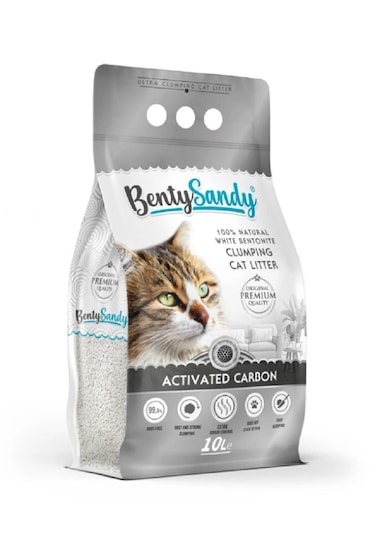 Bentysandy Aktif Karbonlu Topaklanan Ince Taneli Kedi Kumu 10 Lt