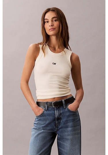 Calvin Klein Jeans Kadın Modal Fitilli Beyaz Bluz Lv044c900g-pba Beyaz