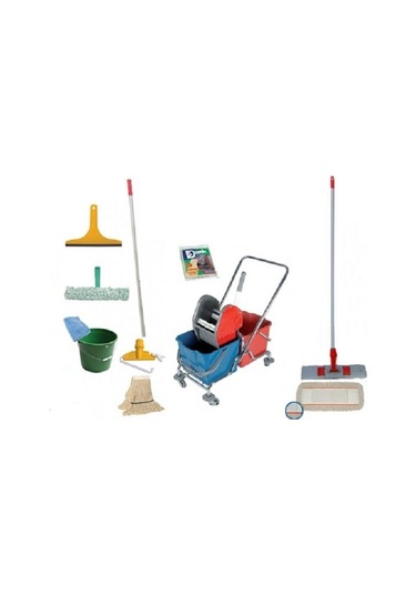 Safell Çift Kovalı Krom Temizlik Arabası - Full Temizlik Seti 25 L