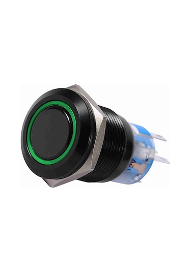Konesam 19mm Siyah Metal Otomatik Kilitleme Düğme Anahtarı, 12v-24v Ip65 Su Geçirmez, Beyaz Led Halka Işığı, Dayanıklı Zink Alaşımlı