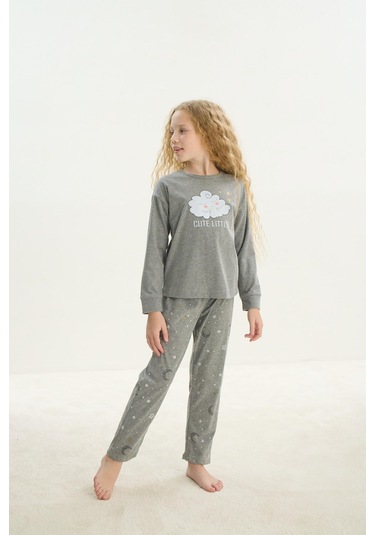 Sevim Kız Çocuk Uzun Kol Gri Melanj Pijama Takım C6t9n6o8 001