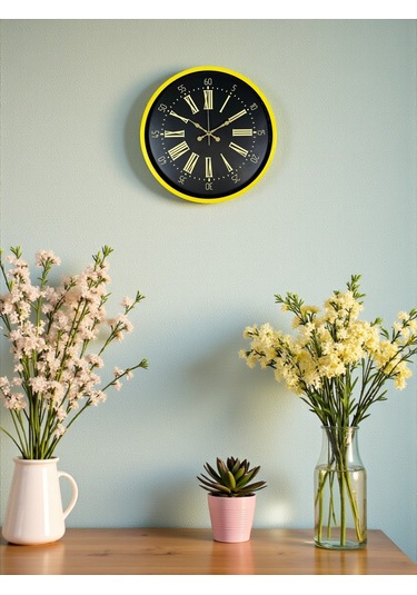 36 Cm Sarı Modern Duvar Saati Renkli