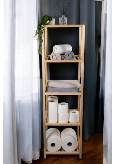 Digithome Ahşap Masif 5 Raflı Çok Amaçlı Banyo Düzenleyici Mobilya Hlt-002 Ahşap