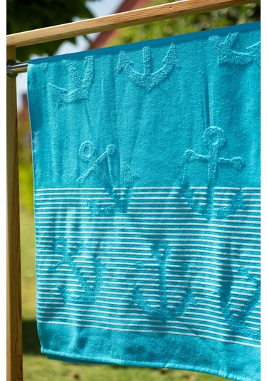 Menderes Home Cotton Collection Bukle Plaj Havlusu Çapa Turkuaz