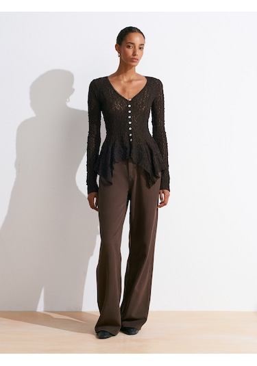 Dilvin 60433 Düğmeli Peplum Dantel Hırka-koyu Kahve Koyu Kahverengi