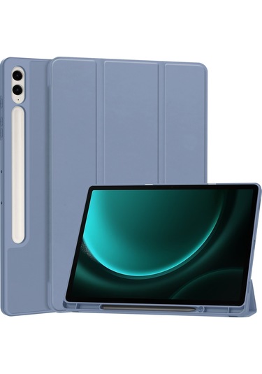 Samsung Uyumlu Galaxy Tab S9 Fe Kılıf Üç Katlı Stand Kalem Yuvası Tablet Deri Kapak