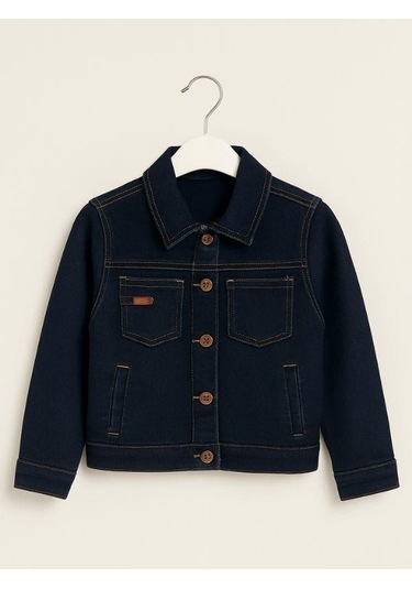 Çift Cep Detaylı Lycralı Lacivert Kot Ceket-16065 Lacivert