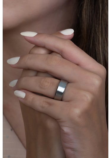 8 Mm Köşeli Düz Model Unisex Kadın Erkek Çelik Alyans Yüzük Cl31 001