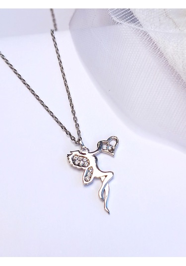 Keskin Gümüş Gümüş Zirkon Taşlı Kalpli Su Perisi Trend Kadın Kolye