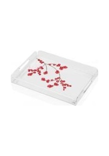The Mia Flora Şeffaf Pleksi Tepsi Kırmızı 42x32 Cm