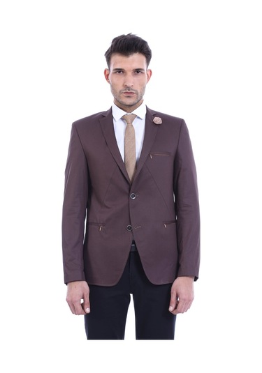 Wessi 2 Düğmeli Cepleri Fermuarlı Erkek Kahverengi Ceket Kahverengi