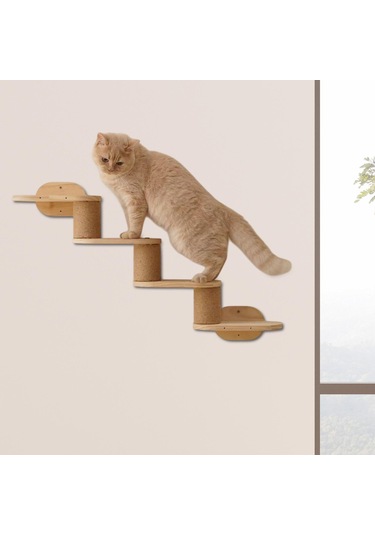 Suntek Kedi Duvar Rafları 4 Adım Ahşap Basamakları Tırmanma