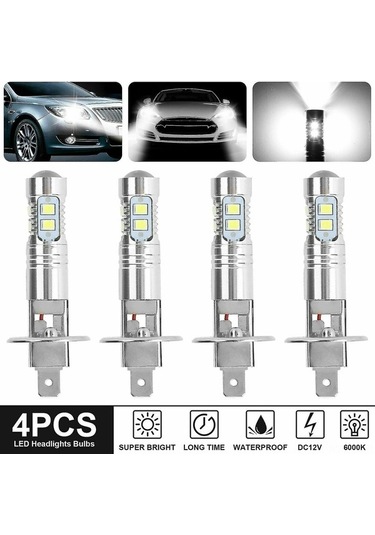 H1 Led Far Ampulü 4 Adet 6000k Ultra Beyaz 1950w 285000lm, Ip68 Su Geçirmez, Fanlısız Sessiz, Plug & Play, Uçak Alüminyum Soğutma