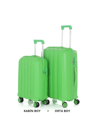 Mçs Bavul Orta Ve Kabin 2li Set Kırılmaz Silikon Valiz V305 Fıstıkyeşil Fıstık Yeşili