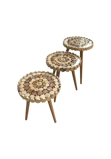 Zigon Sehpa KÜTÜK KESME  Model Doğal Ağaç Natüre Kayın Torna RETRO ayak El Yapım