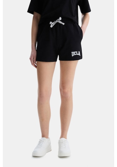 Ucla Rosa Siyah Nakışlı Oversize Kadın Örme Şort Siyah