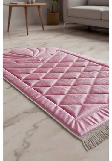 Koyu Pembe Kapitone Dolgulu Lüks Seccade 65x115 Cm
